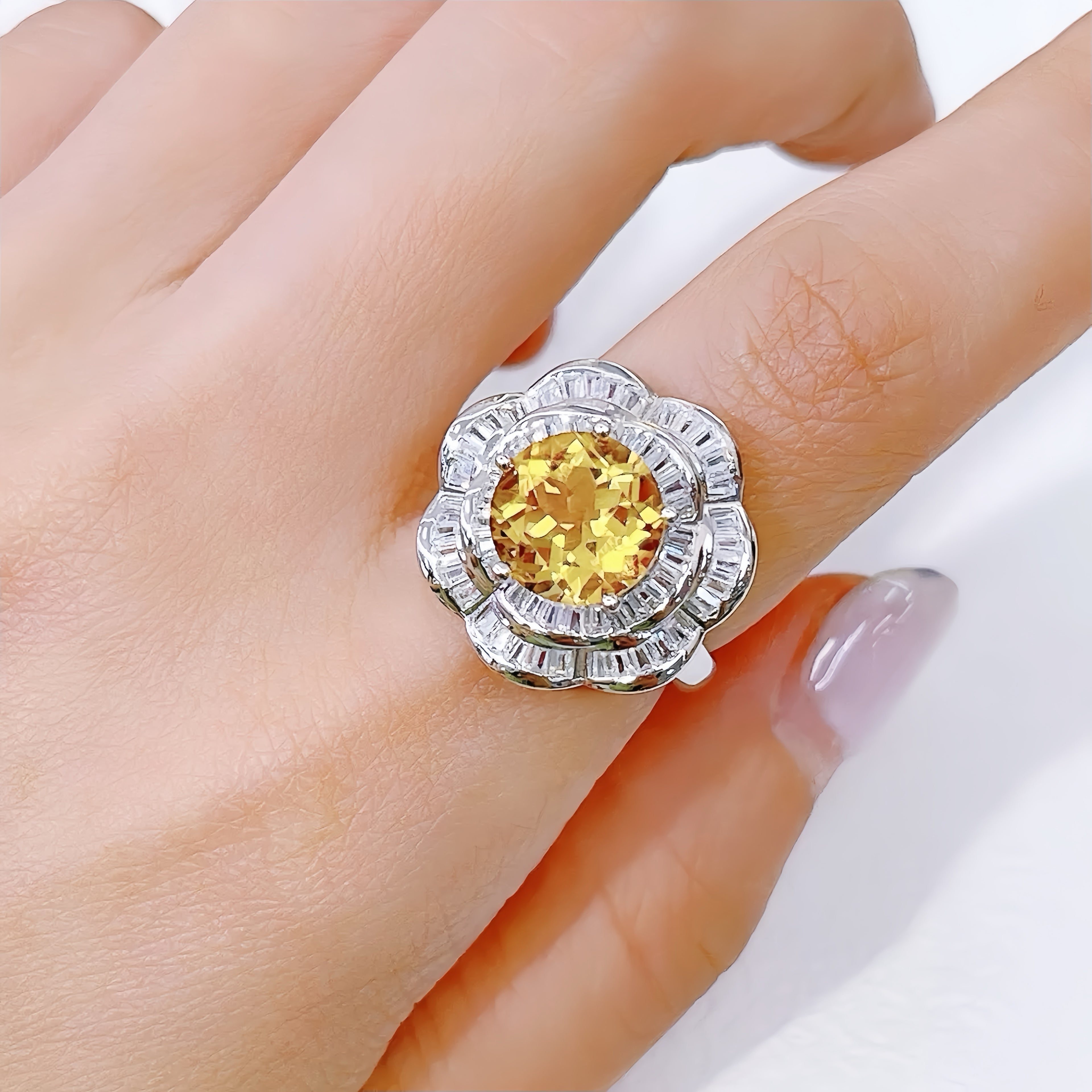 Camellia Ring, Natural Crystal 4.3ct, S925 Sterling Silver, Adjustable Size