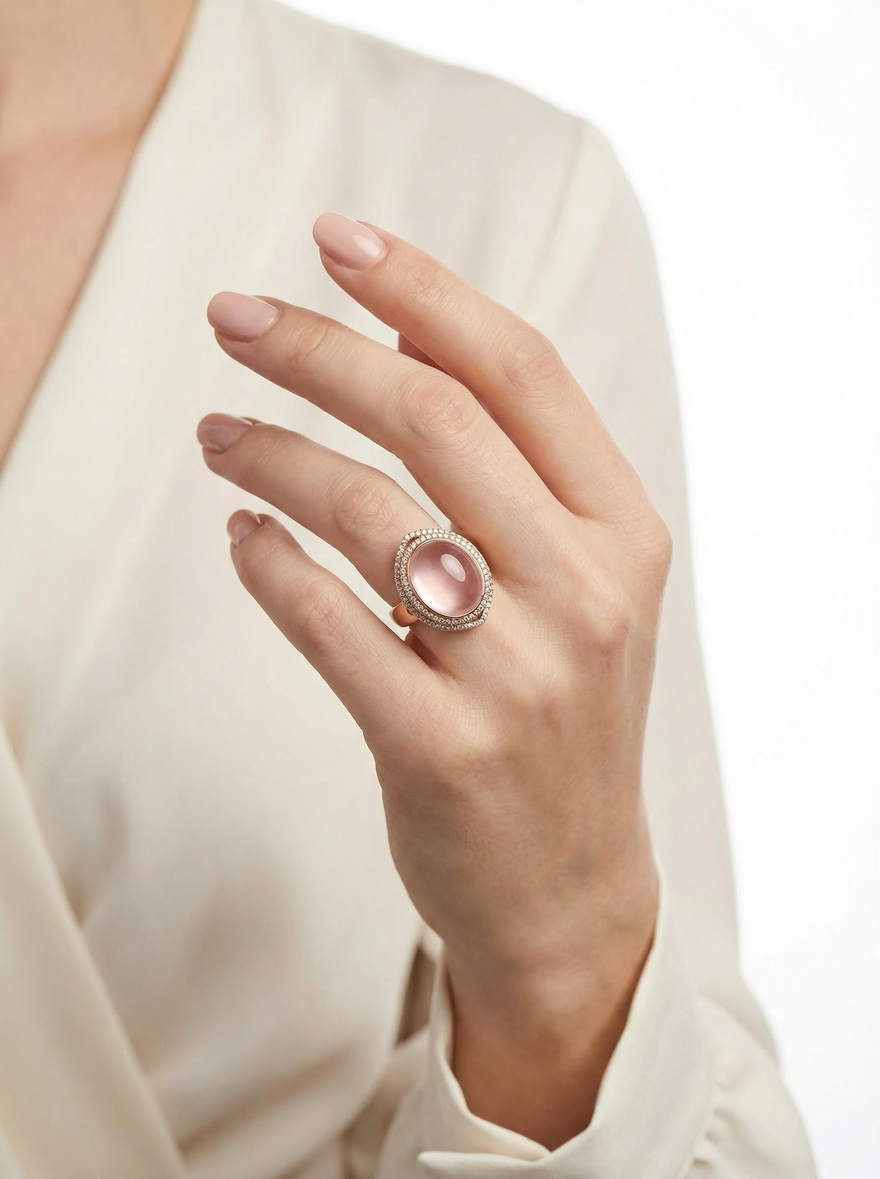 Royal Rose Quartz Ring, Natural Crystal 9.3ct, S925 Sterling Silver, Adjustable Size