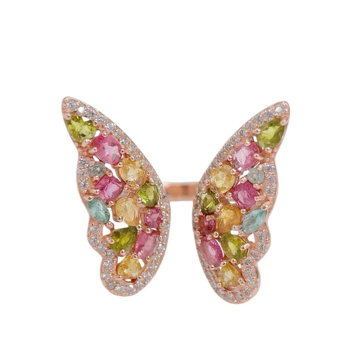Butterfly Ring, Multi-Gemstone, S925 Sterling Silver, Adjustable Size