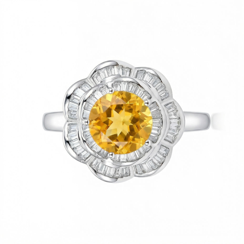 Camellia Ring, Natural Crystal 4.3ct, S925 Sterling Silver, Adjustable Size