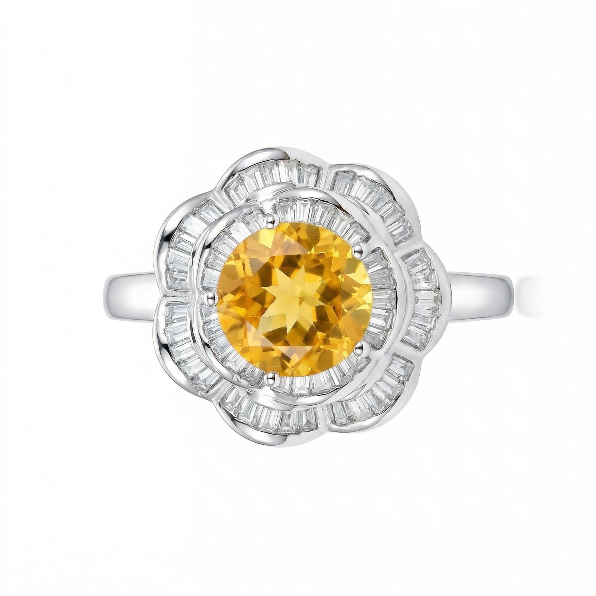 Camellia Ring, Natural Crystal 4.3ct, S925 Sterling Silver, Adjustable Size