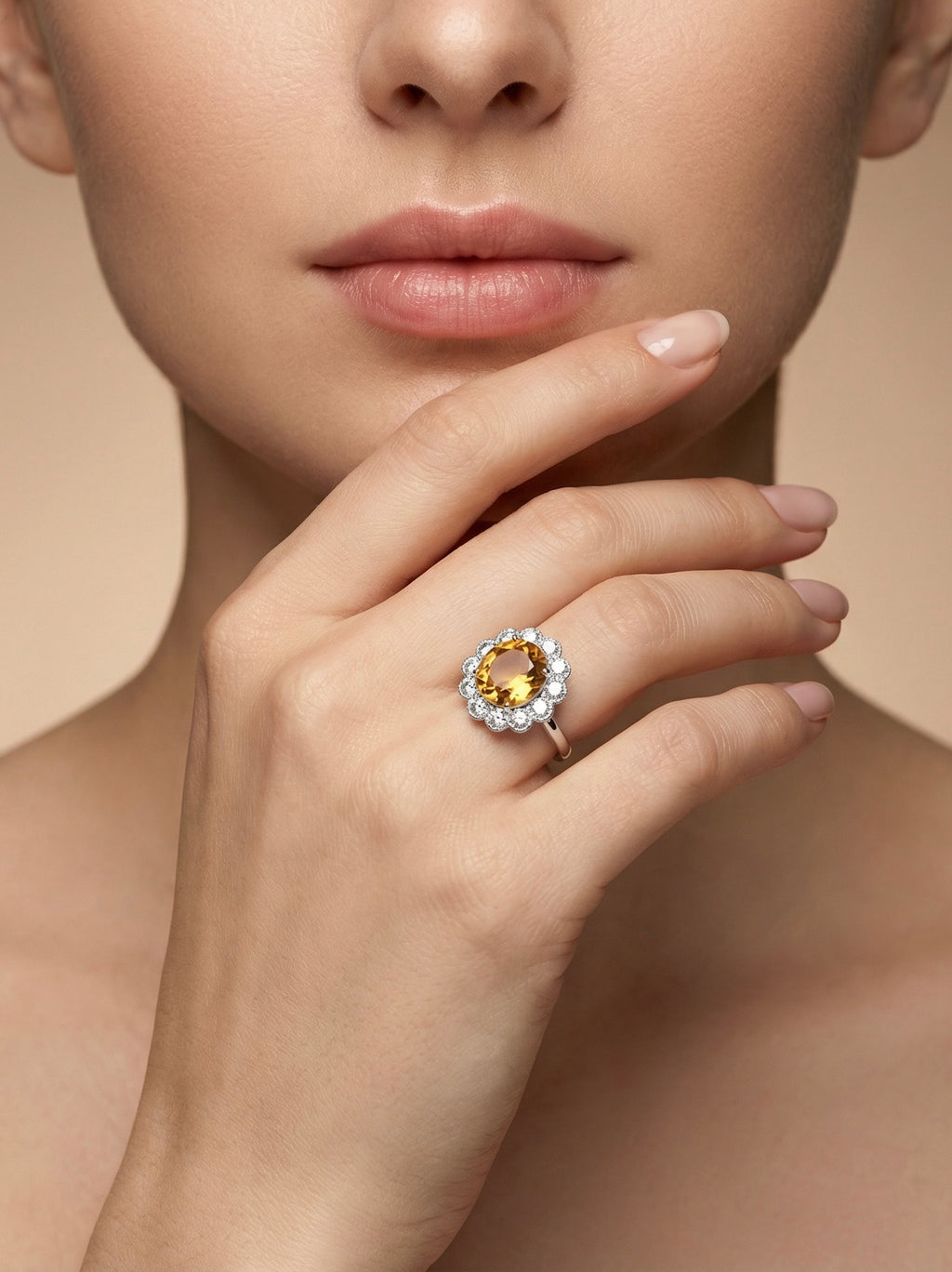 Blossom Ring, Natural Crystal 3.9ct, S925 Sterling Silver, Adjustable Size