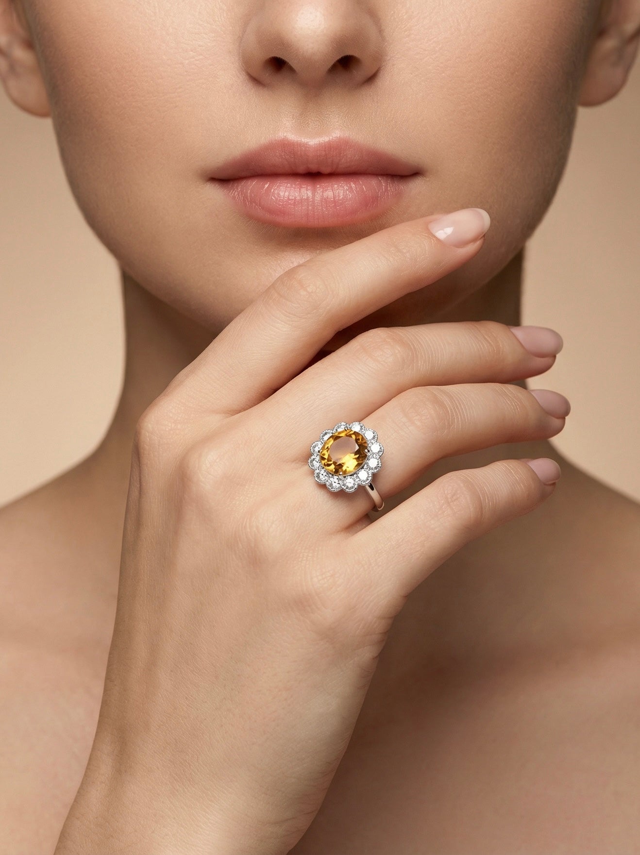 Blossom Ring, Natural Crystal 3.9ct, S925 Sterling Silver, Adjustable Size